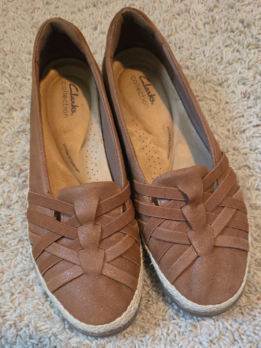 Clarks Brown Woven Espadrille Flats Size 11W